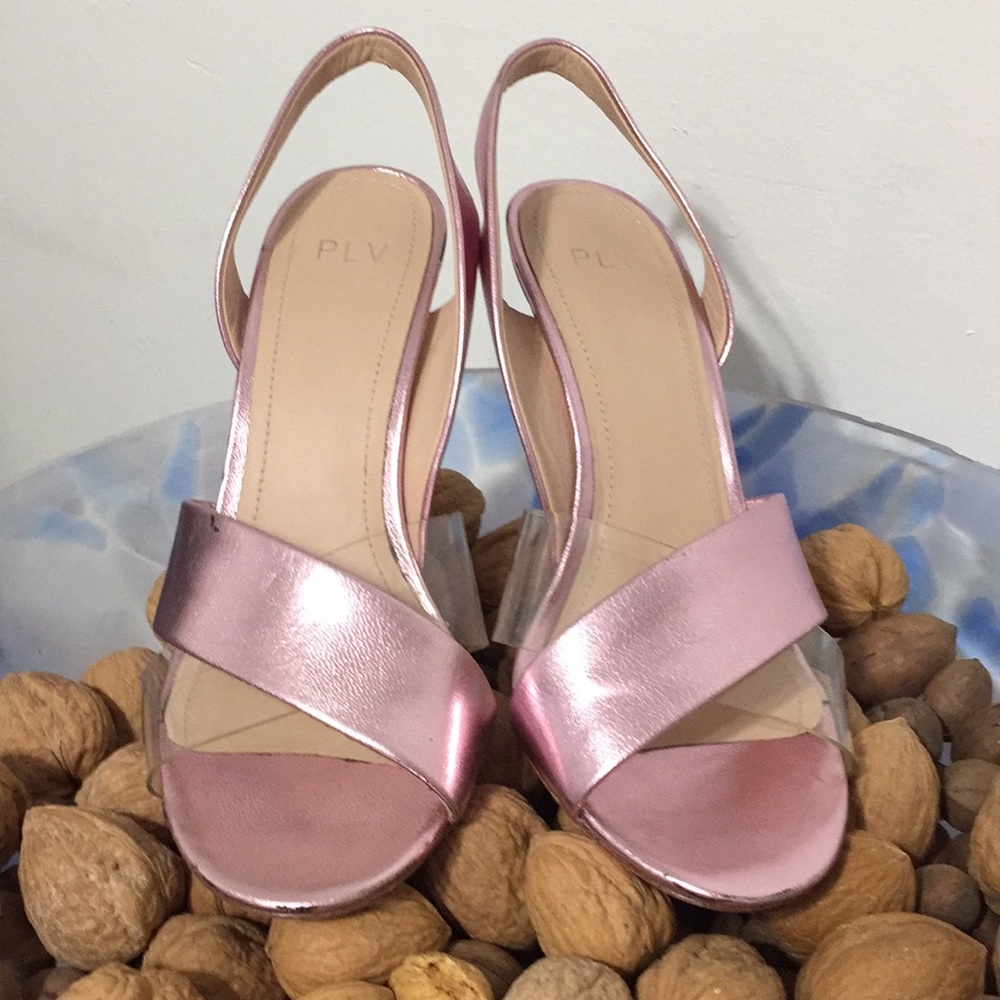 PLV Metallic PINKleather and Clear heeled sandals